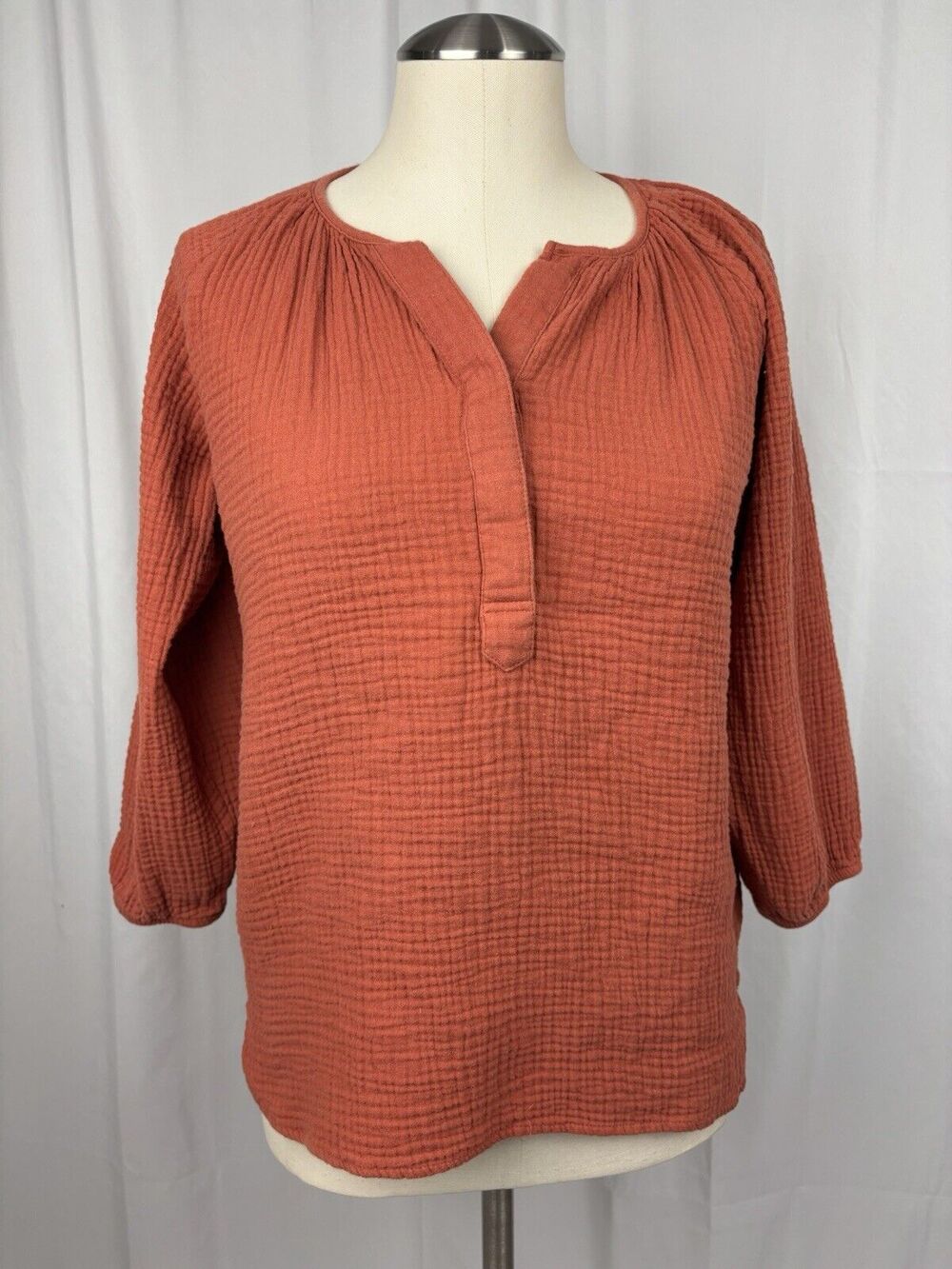 Nom Maternity Ava Cotton Gauze Henley Top Burnt Orange Nursing Blouse Size XS
